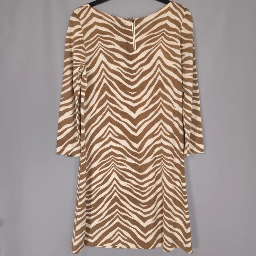 J.CREW COLLECTION 100% MERINO WOOL Zebra‎ Print 3/4 Sleeve Knit Mini Dress SMALL
